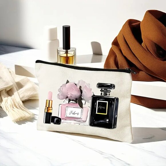 High Heels And Perfume Prints, Portable Zip Cosmetic Storage Bag - Picture 4 of 4